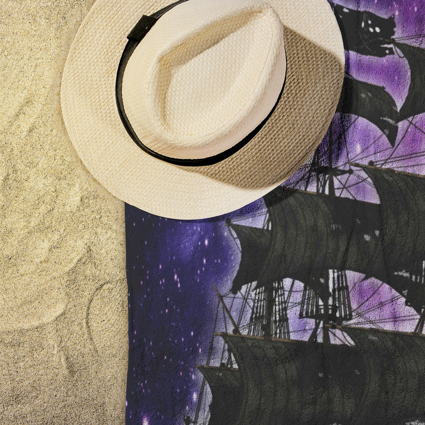 Pirate Ghost Ship Beach Towel - Purple
