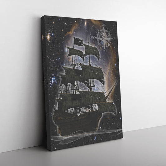 Pirate Ghost Ship Canvas Print - Black