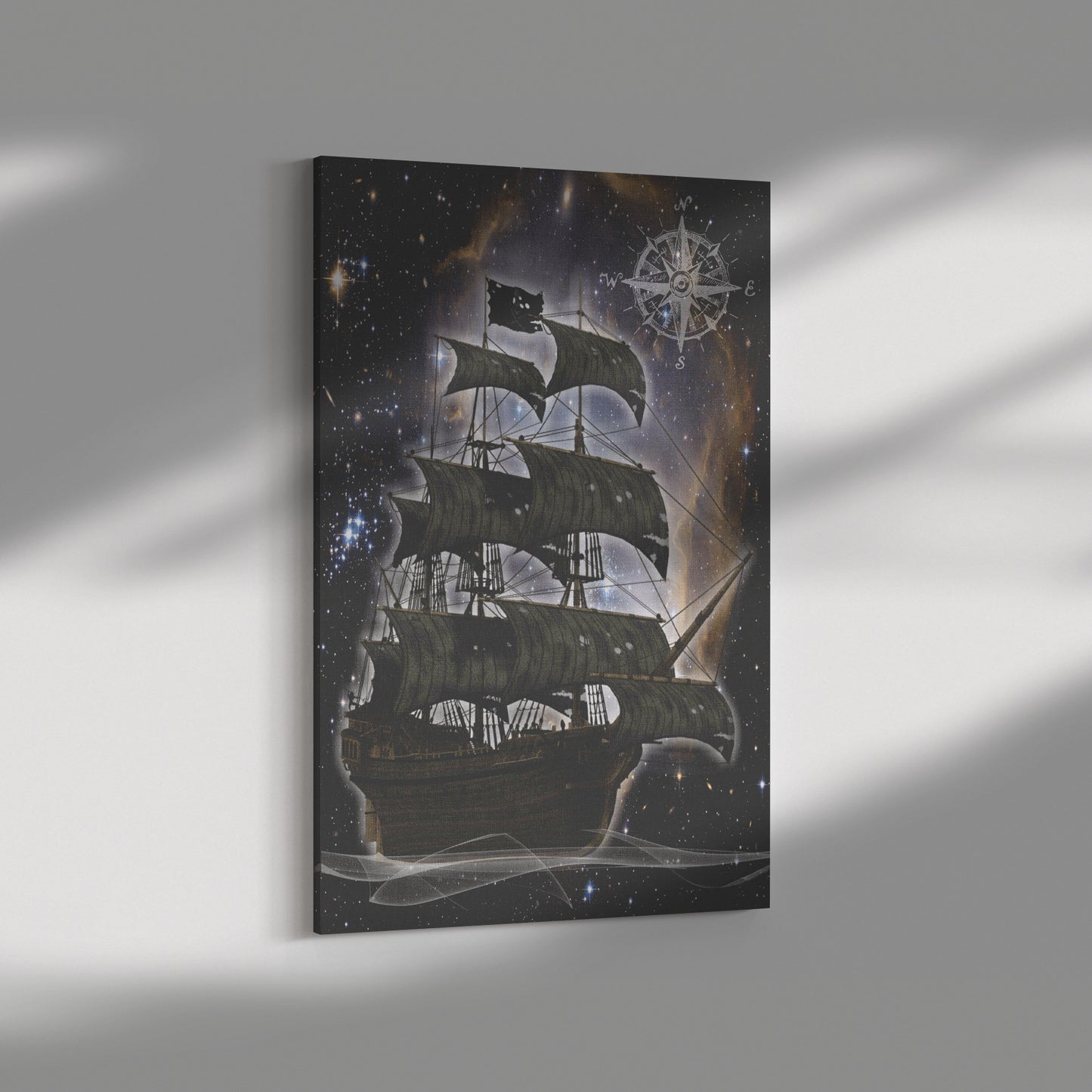 Pirate Ghost Ship Canvas Print - Black