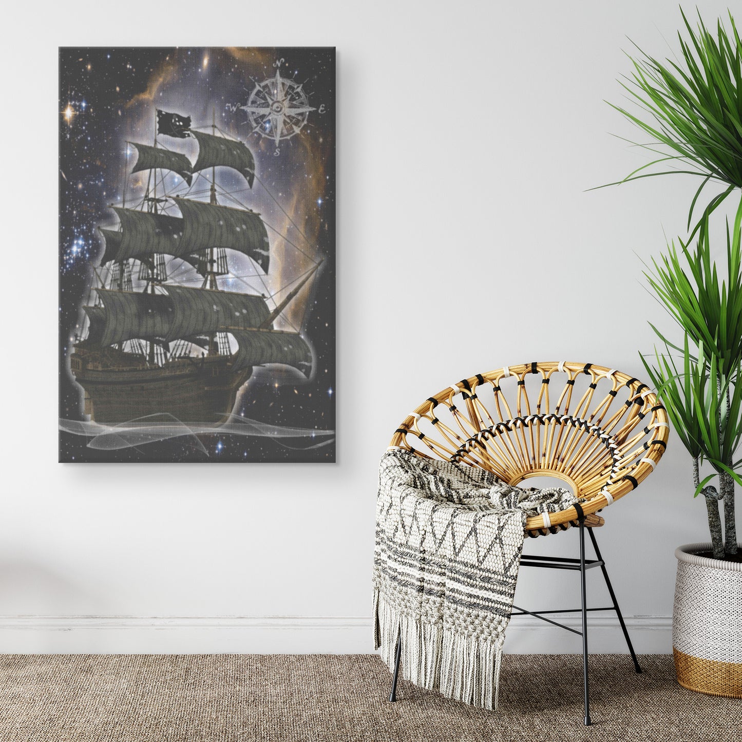 Pirate Ghost Ship Canvas Print - Black