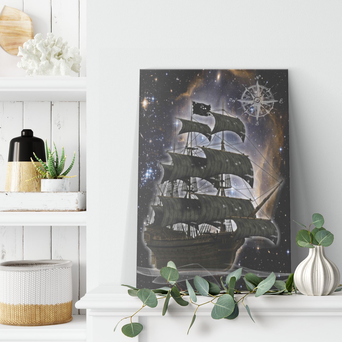 Pirate Ghost Ship Canvas Print - Black