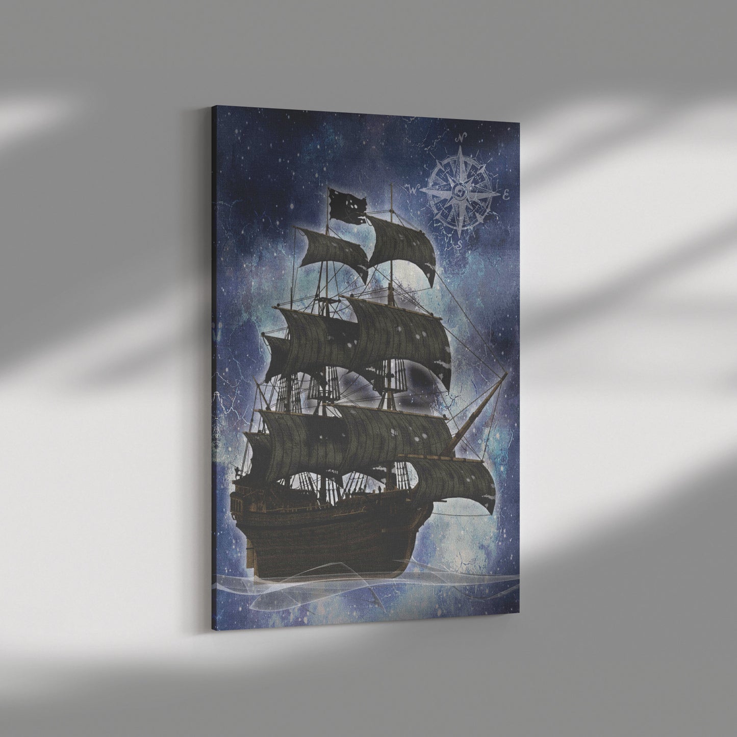 Pirate Ghost Ship Canvas Print - Blue-White