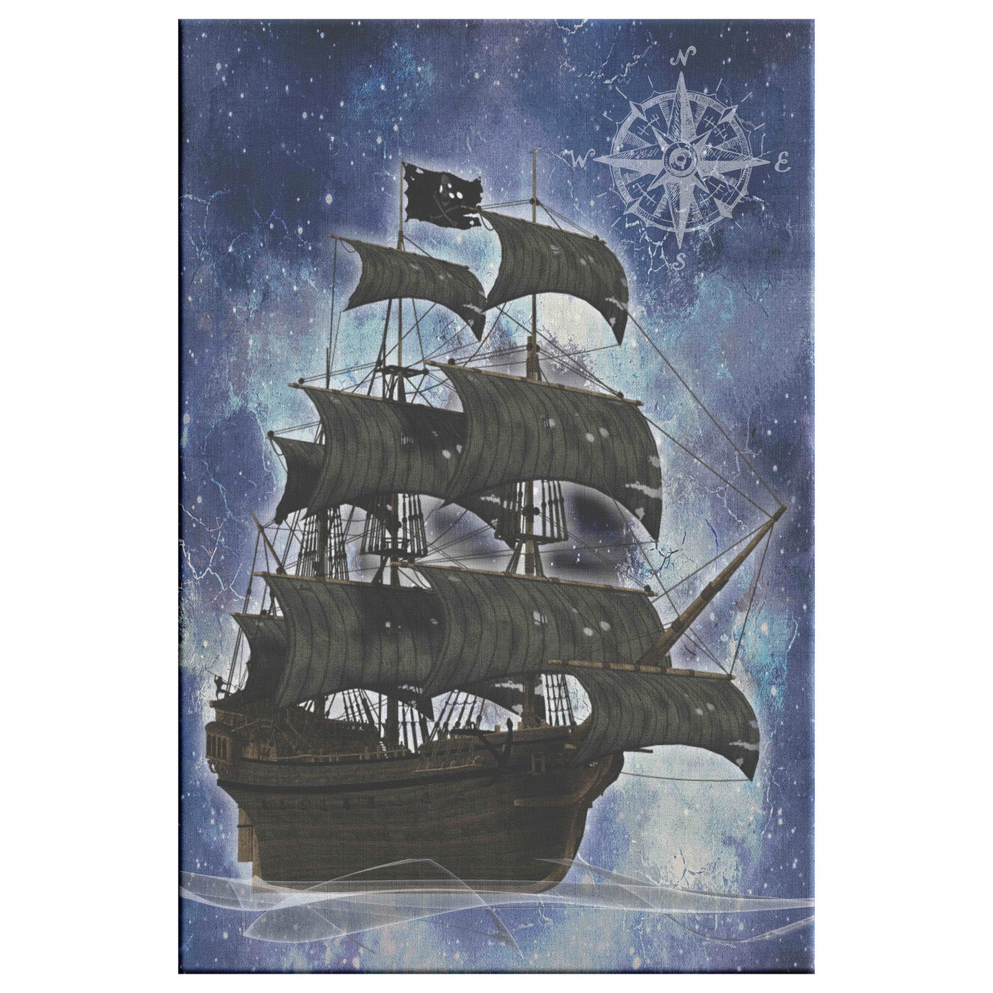 Pirate Ghost Ship Canvas Print - Blue-White