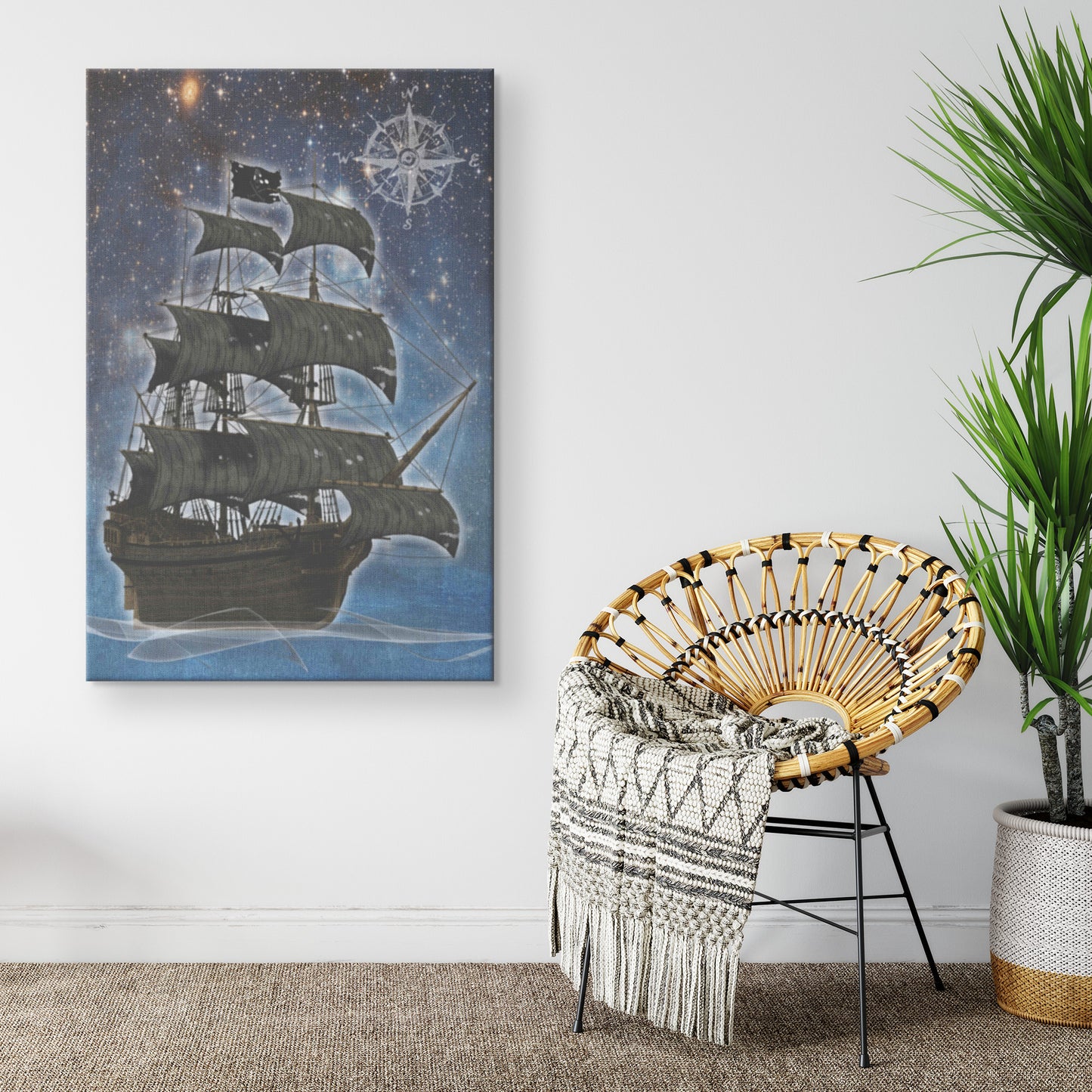 Pirate Ghost Ship Canvas Print - Blue