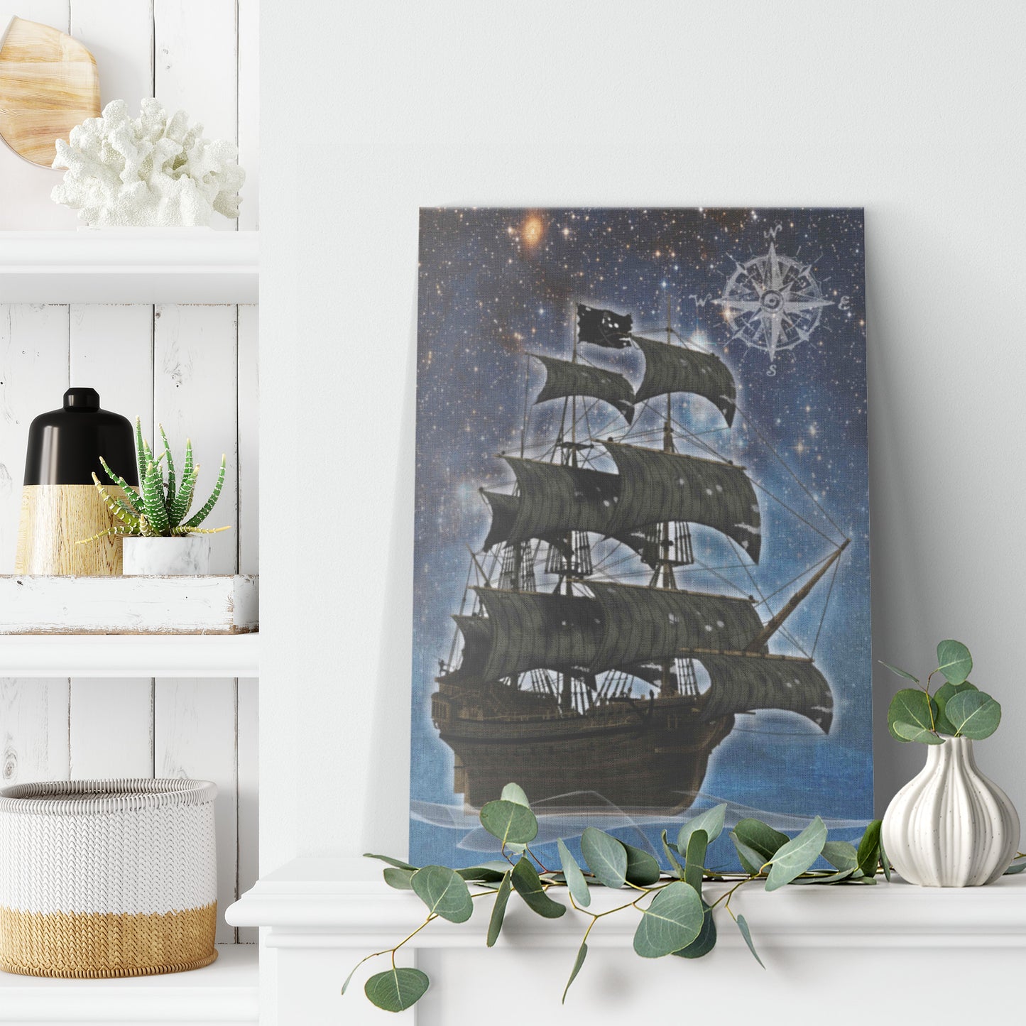 Pirate Ghost Ship Canvas Print - Blue