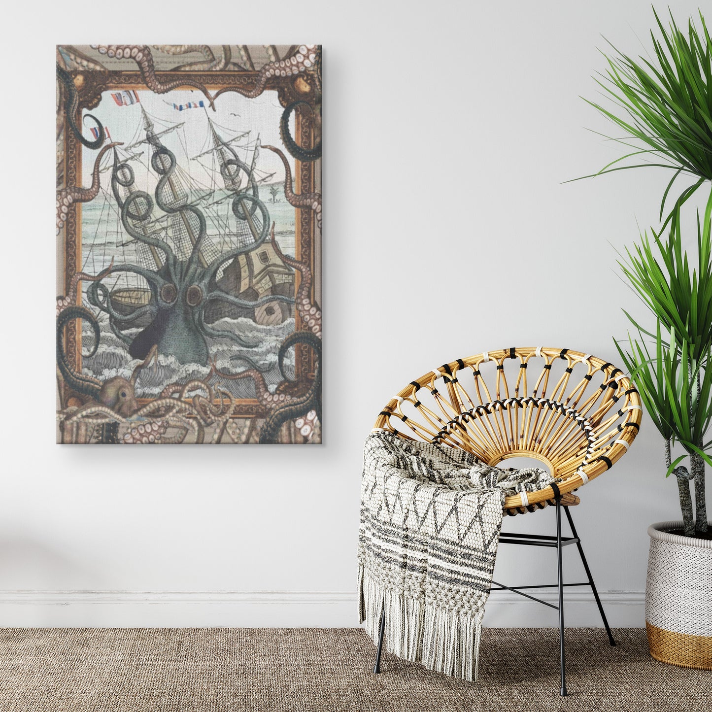 The Mighty Kraken Canvas Print - Tentacle Border