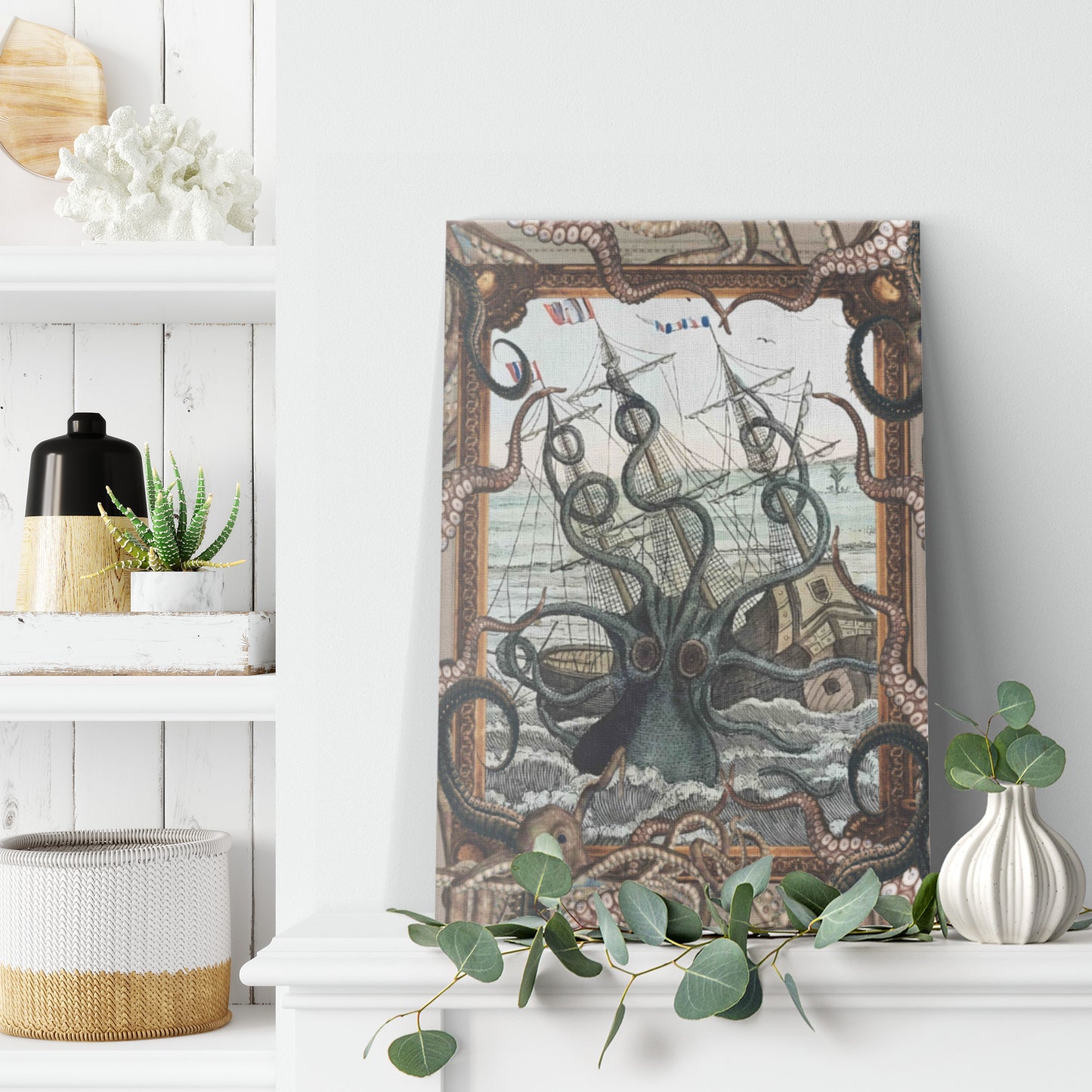 The Mighty Kraken Canvas Print - Tentacle Border