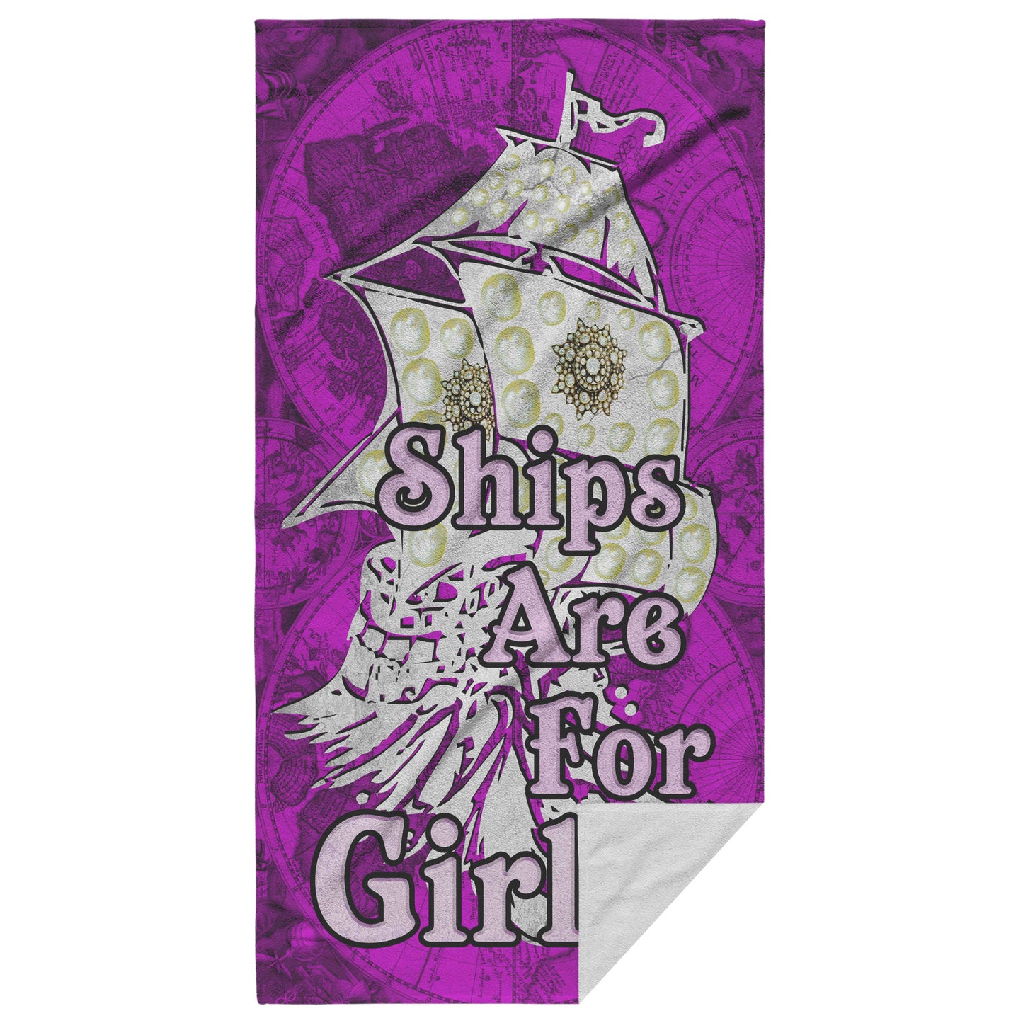 Ships Are For Girls Pink Beach Towel