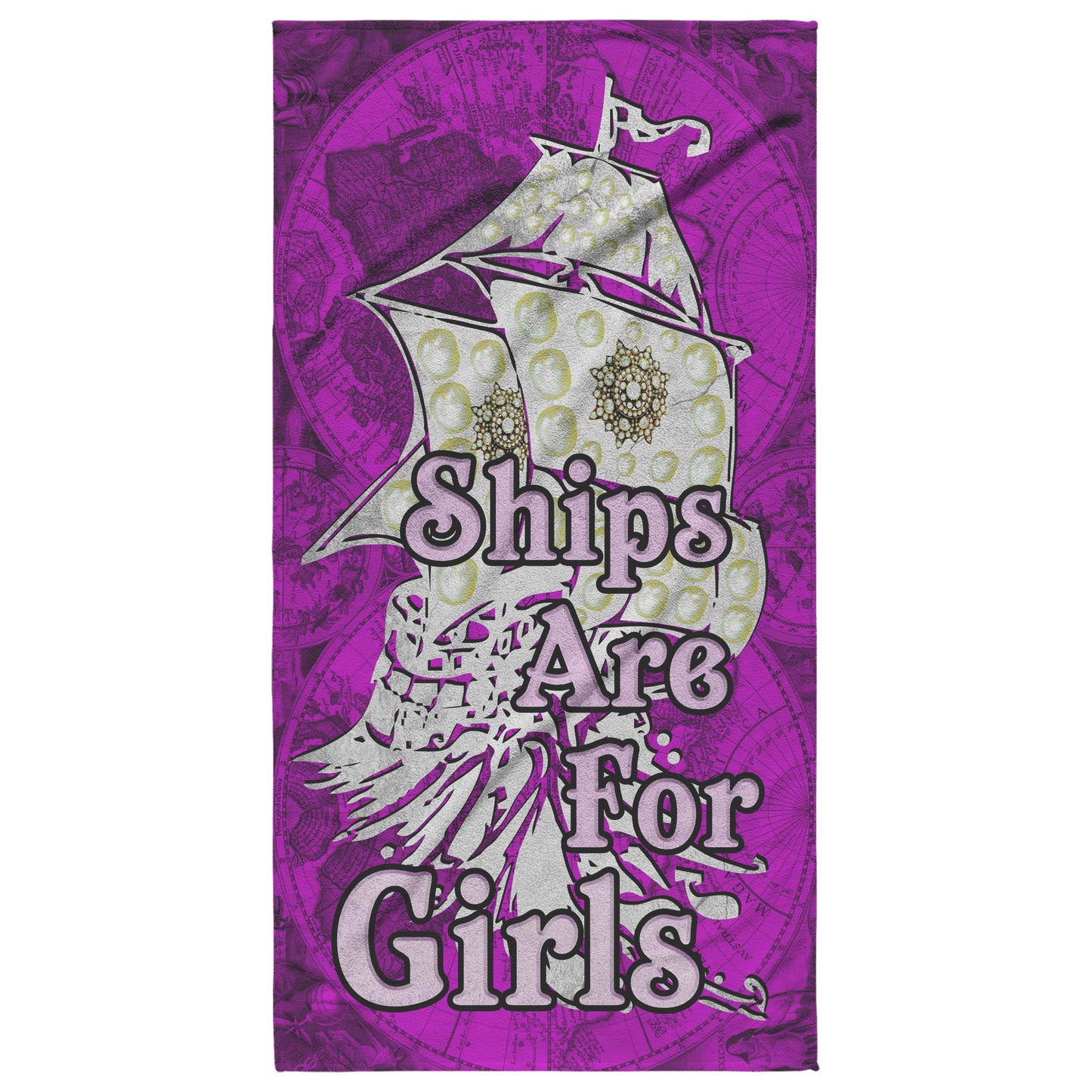 Ships Are For Girls Pink Beach Towel