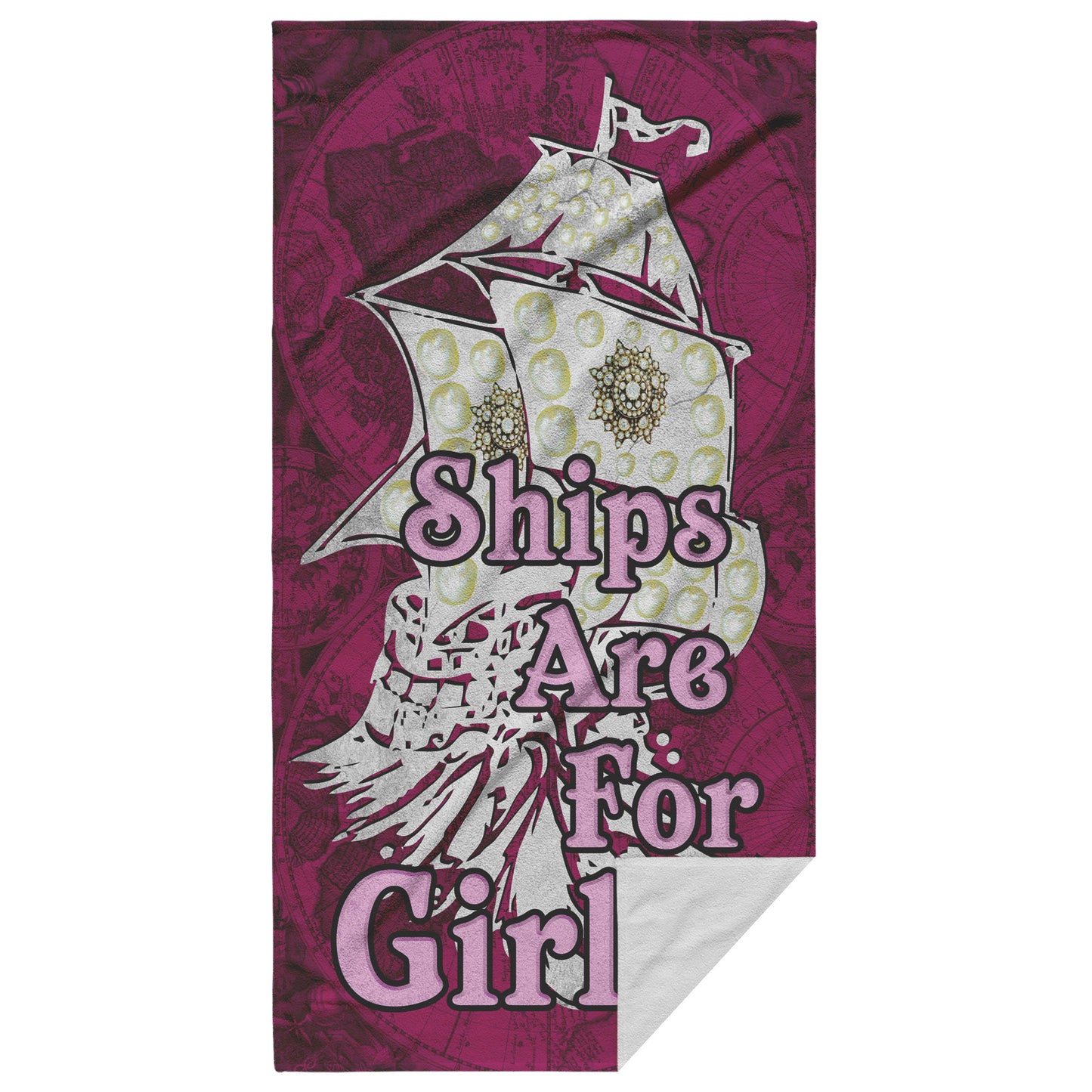 Ships Are For Girls Burgundy Beach Towel