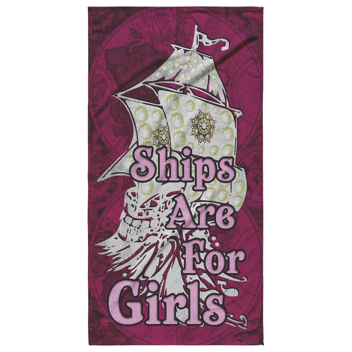 Ships Are For Girls Burgundy Beach Towel