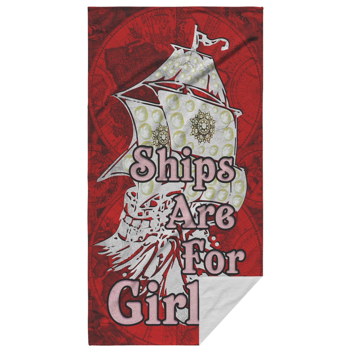 Ships Are For Girls Red Beach Towel