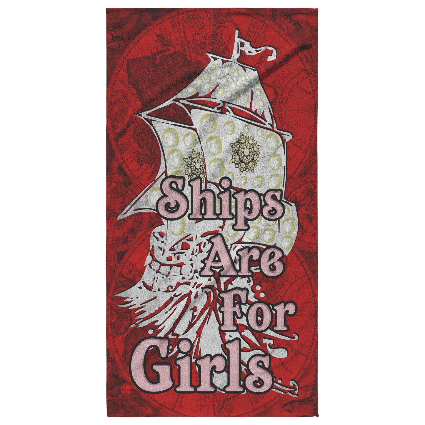Ships Are For Girls Red Beach Towel