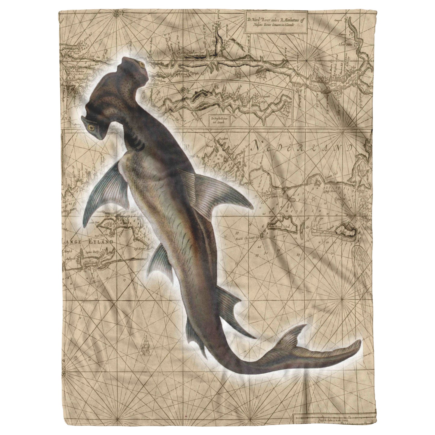 Vingate Nautical Fleece Blanket - Hammerhead Shark