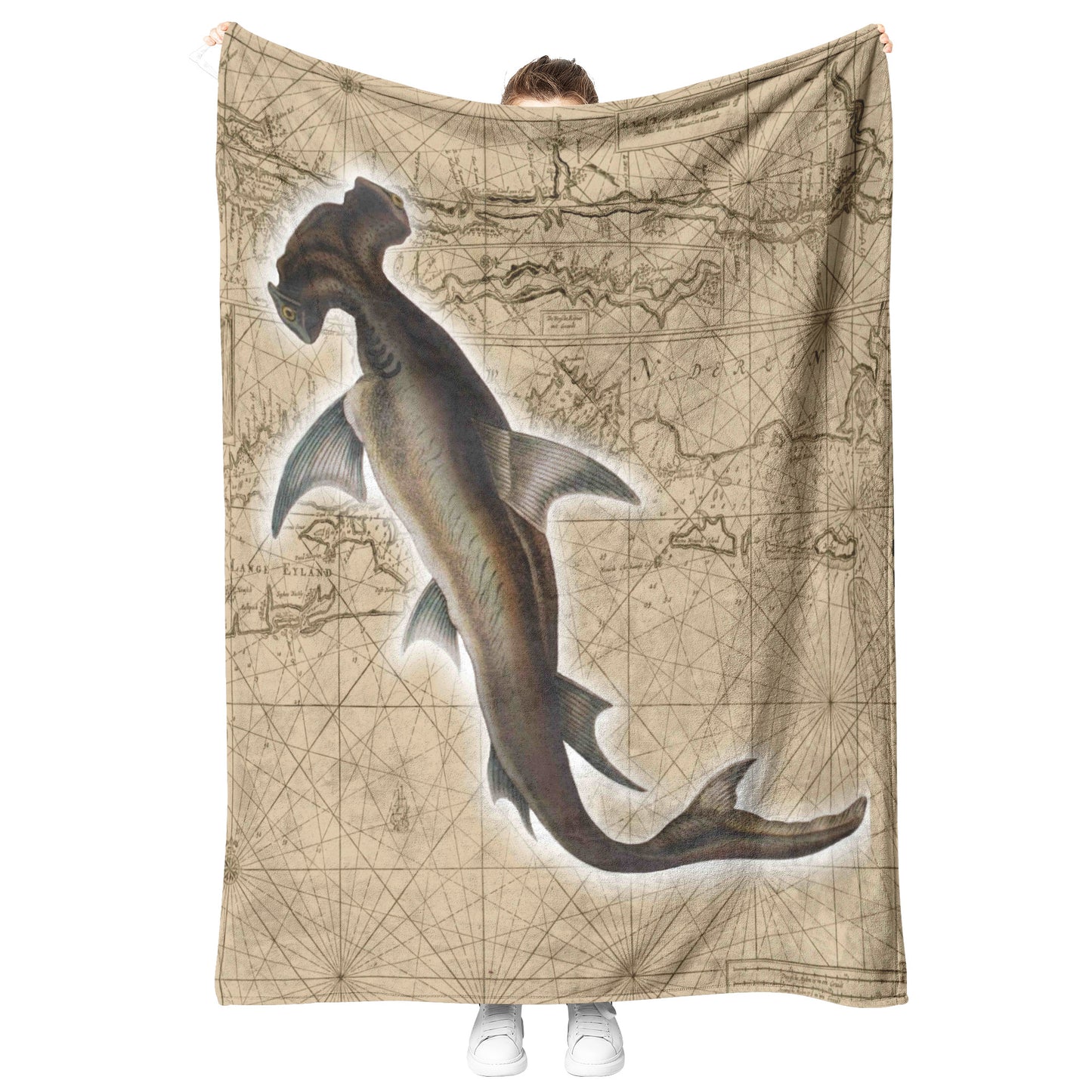 Vingate Nautical Fleece Blanket - Hammerhead Shark