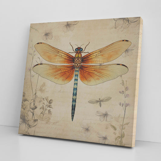 Vintage Dragonfly Canvas Art Print - Orange