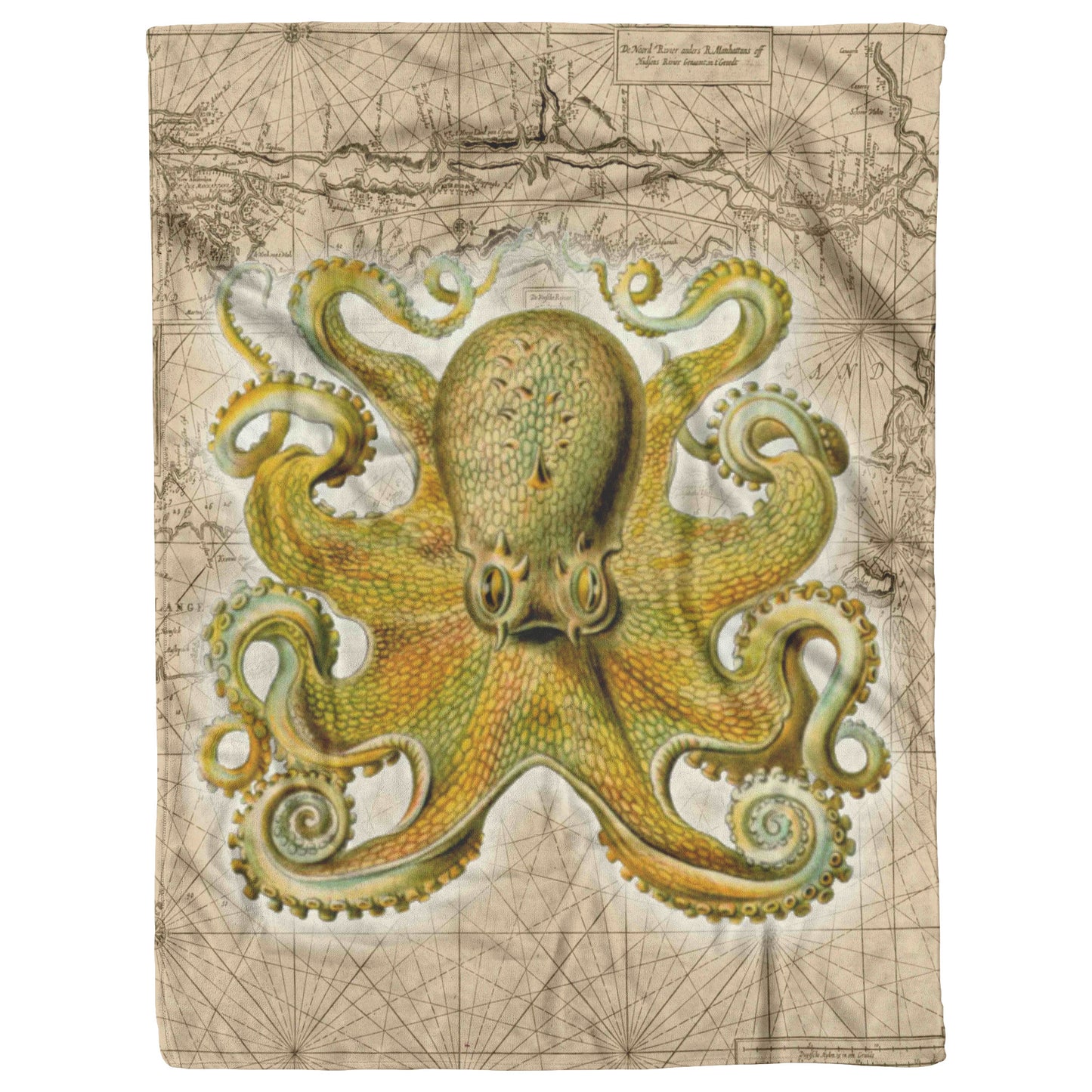 Vintage Nautical Fleece Blanket - Octopus