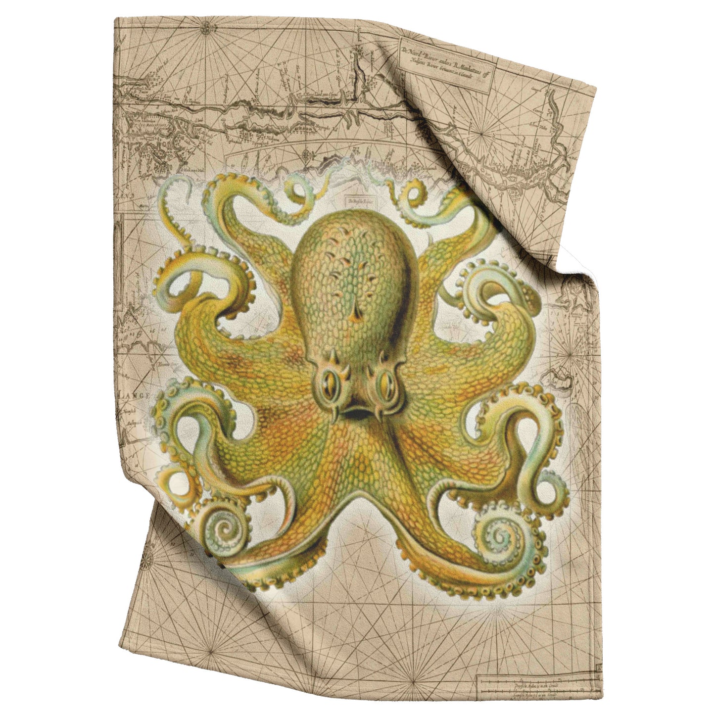 Vintage Nautical Fleece Blanket - Octopus