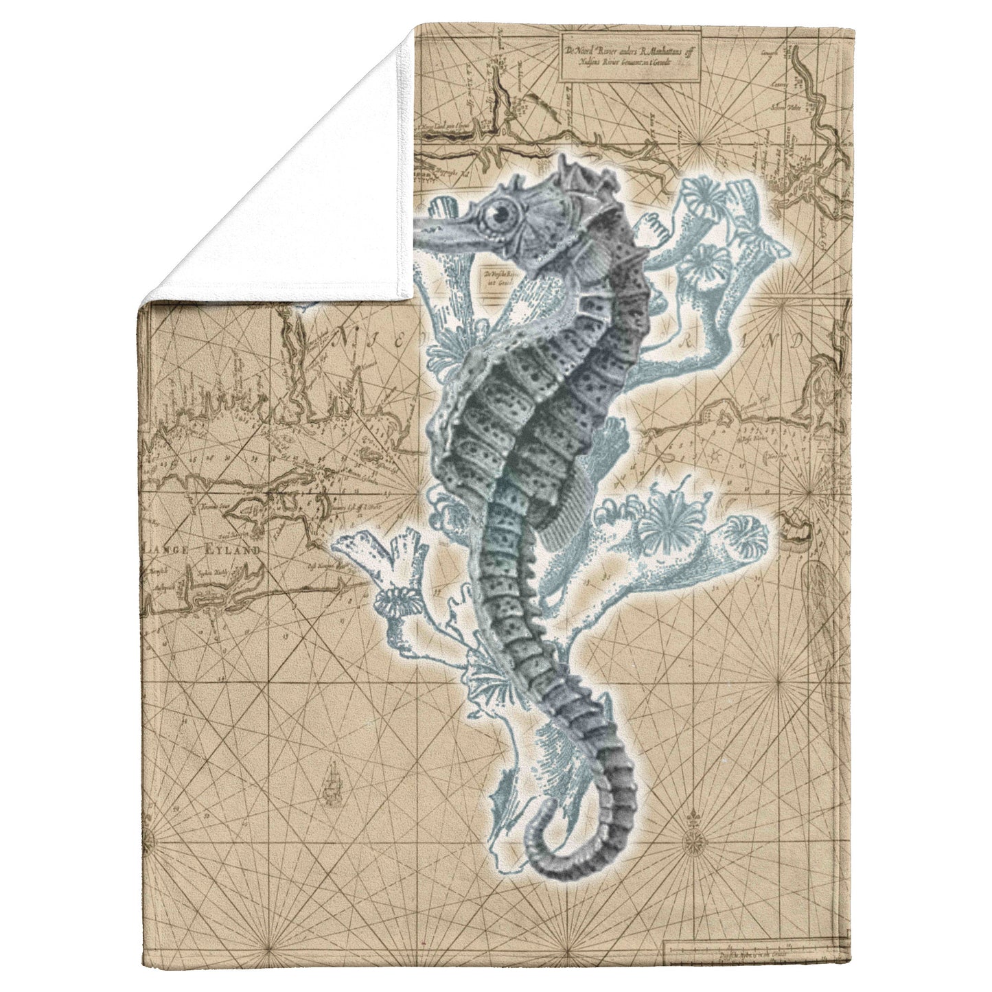 Vintage Nautical Fleece Blanket - Seahorse