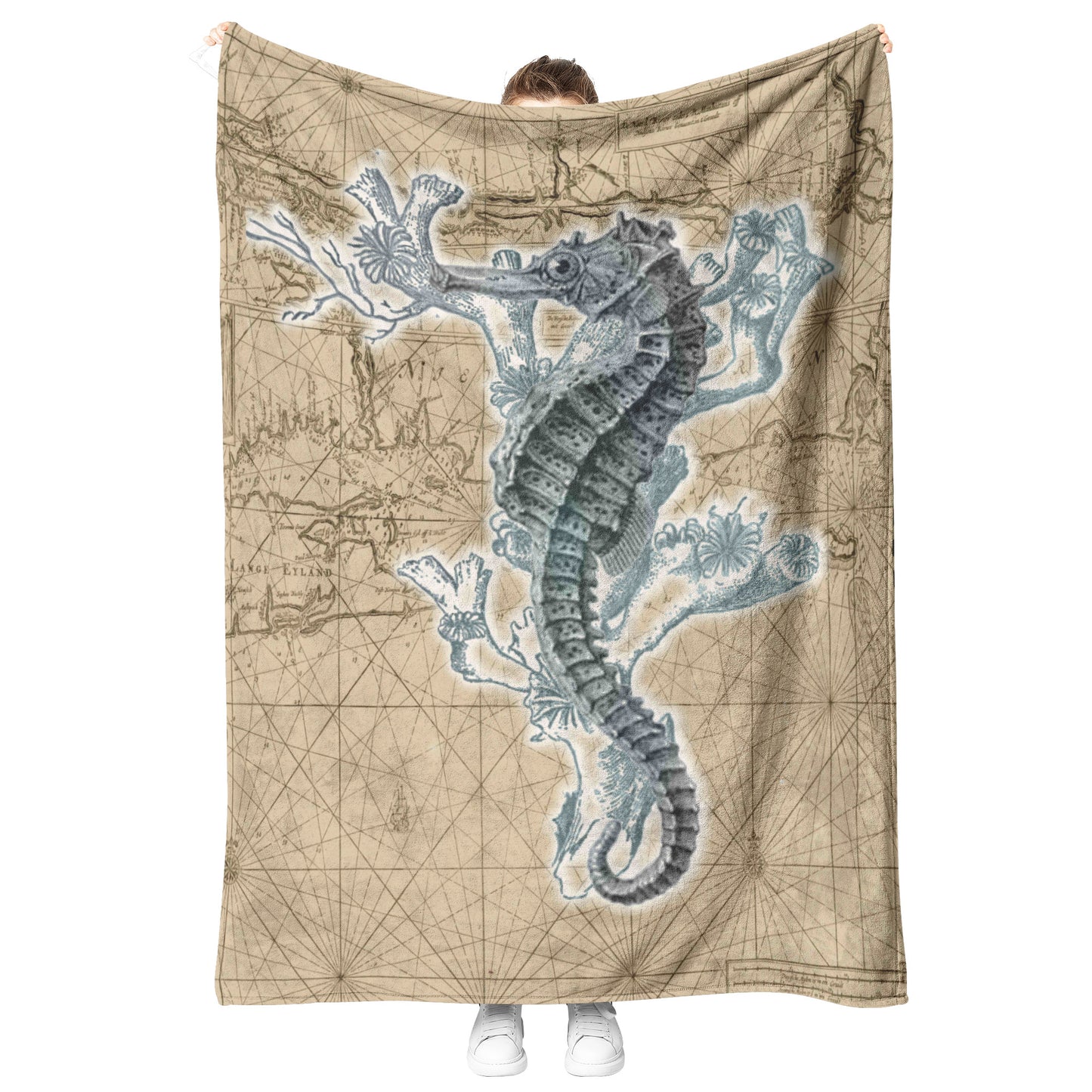 Vintage Nautical Fleece Blanket - Seahorse