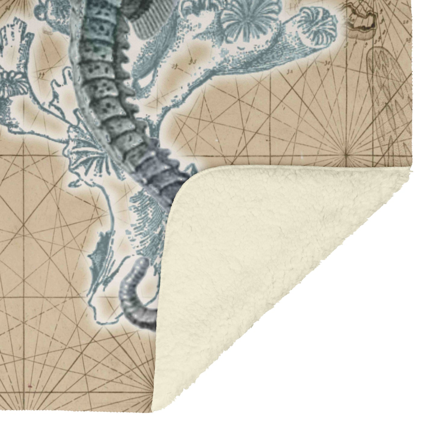 Vintage Nautical Fleece Blanket - Seahorse