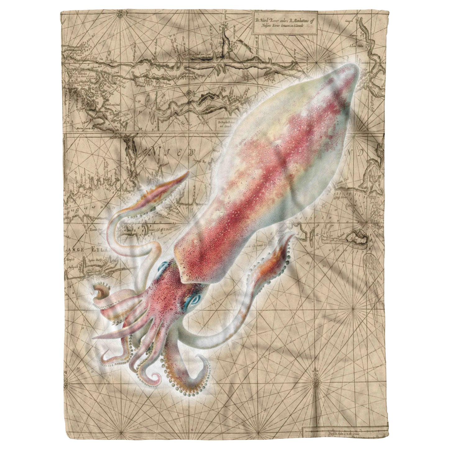 Vintage Nautical Fleece Blanket - Squid