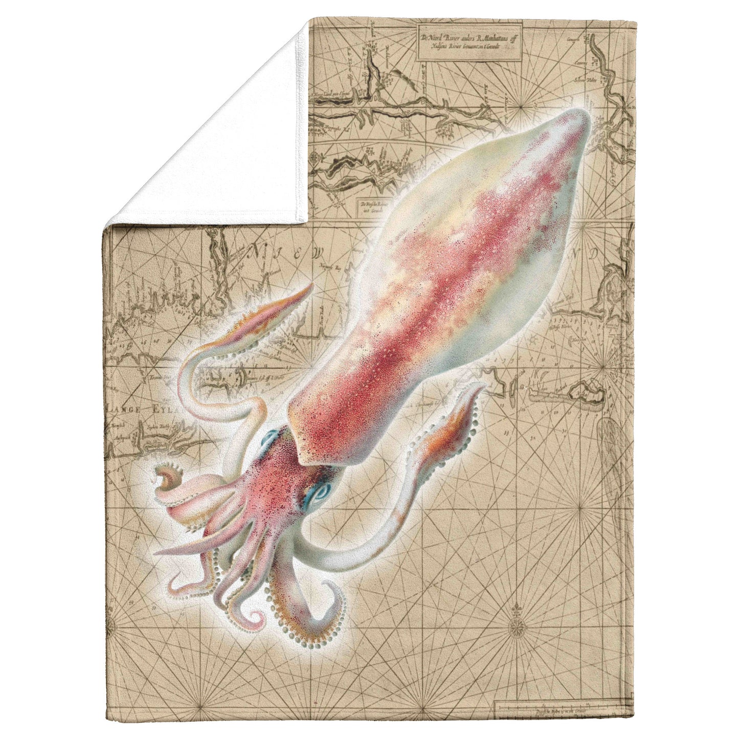 Vintage Nautical Fleece Blanket - Squid