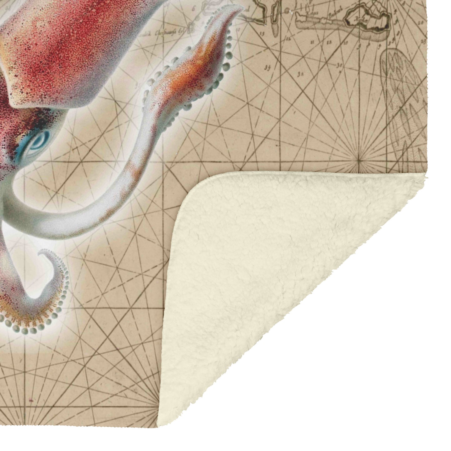 Vintage Nautical Fleece Blanket - Squid