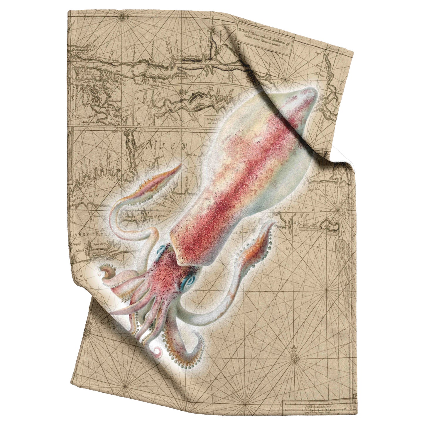 Vintage Nautical Fleece Blanket - Squid