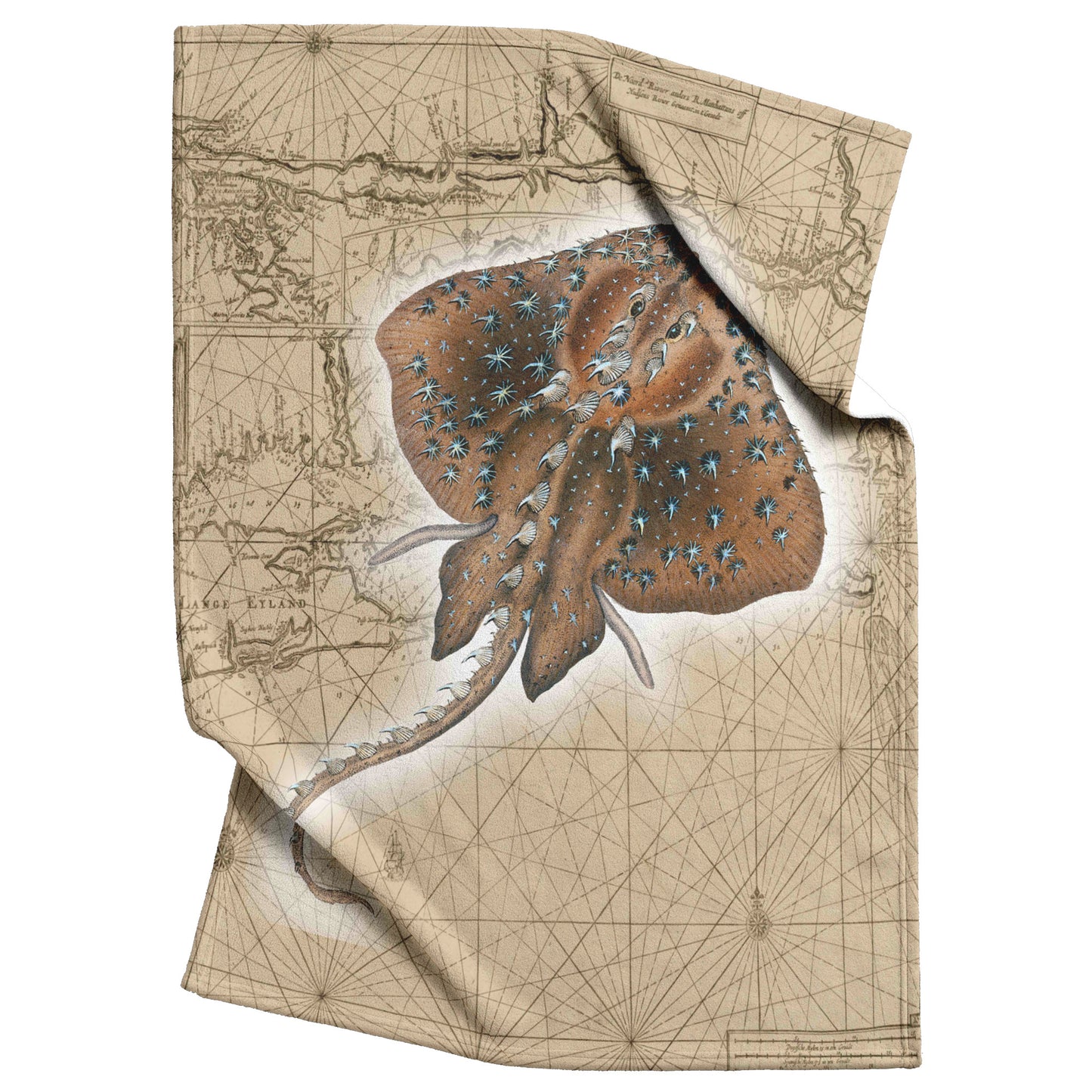 Vintage Nautical Fleece Blanket - Stingray