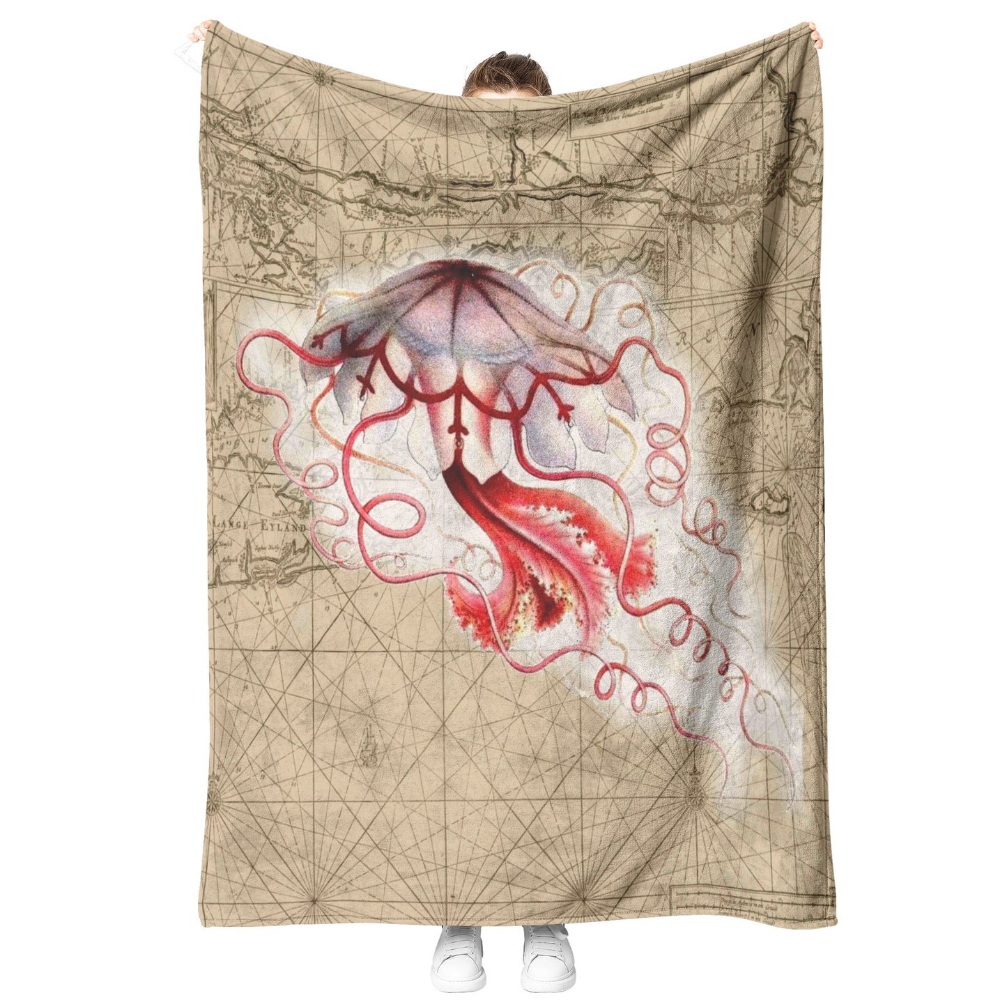 Vintage Nautical Fleece Blankets - Jellyfish
