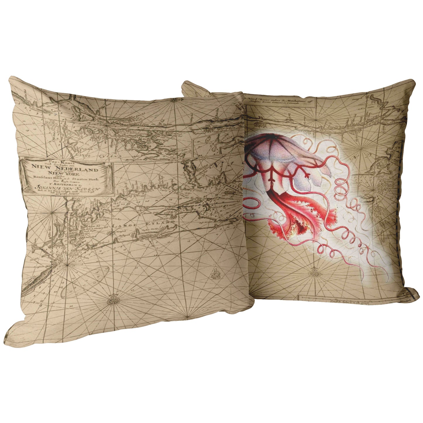 Vintage Nautical Throw Pillow - Jellyfish