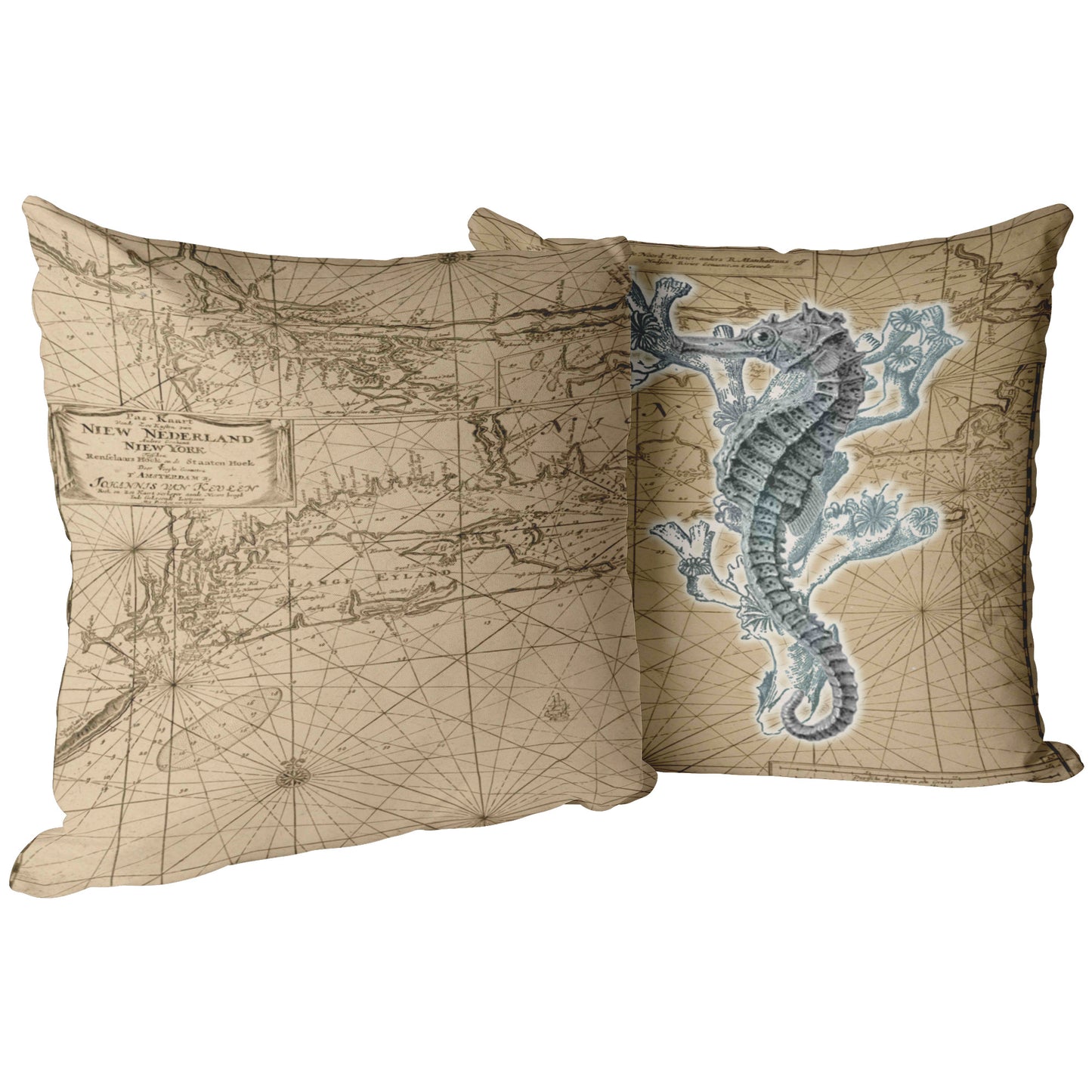Vintage Nautical Throw Pillow - Seahorse