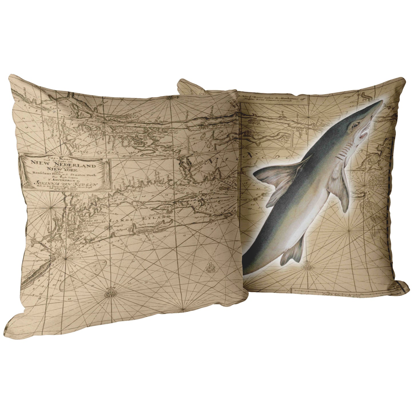 Vintage Nautical Throw Pillow - Shark