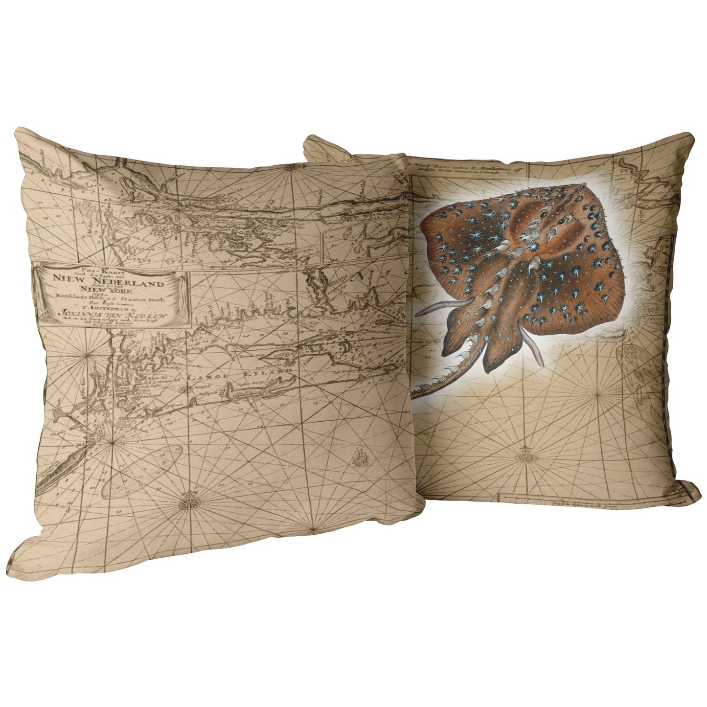 Vintage Nautical Throw Pillow - Stingray