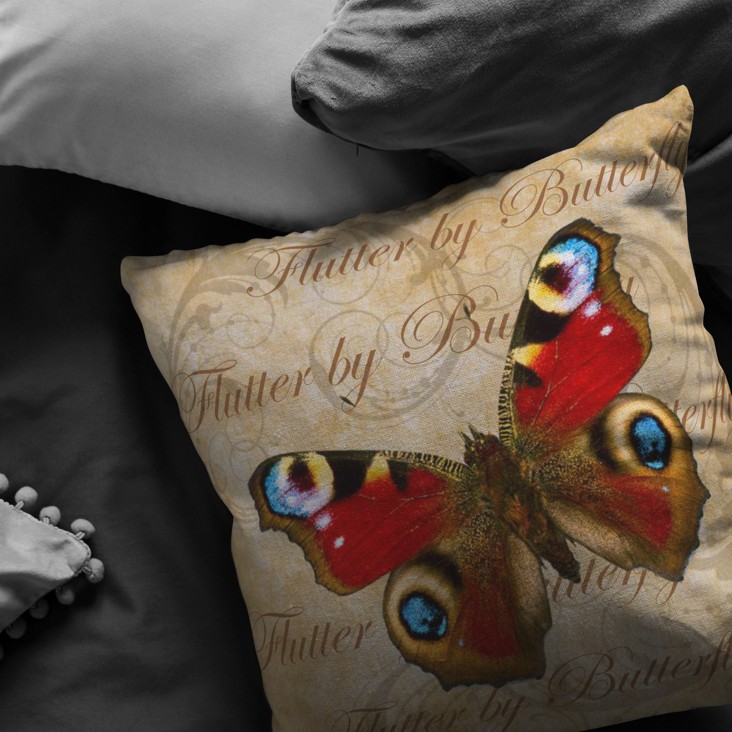 Red Butterfly Nature Digital Collage Throw Pillow