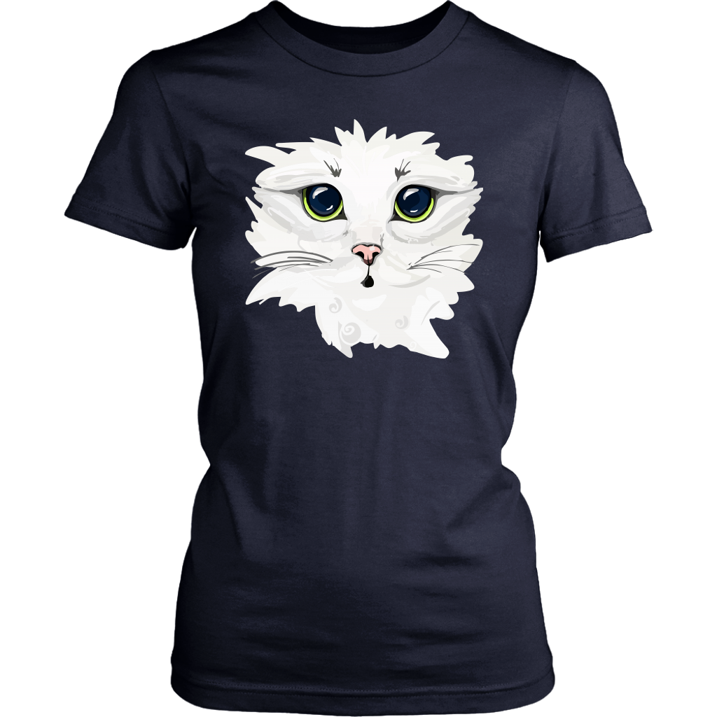 White Kitty Face Soft Cotton Tee in Men's and Women's
