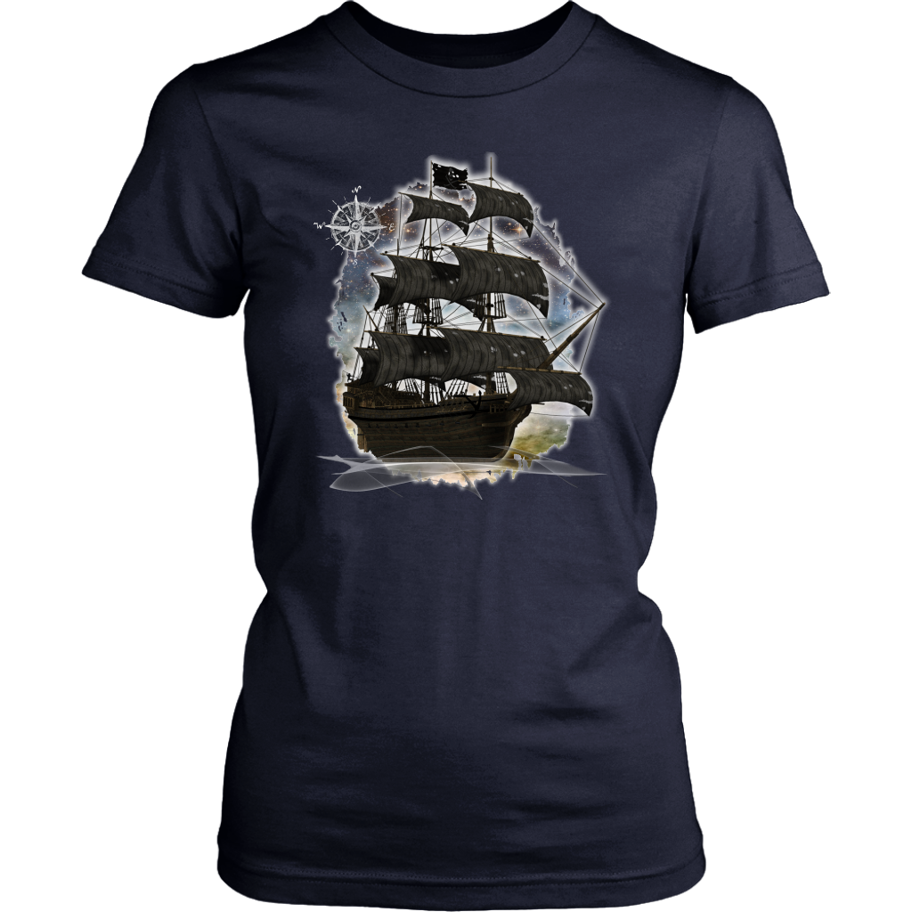ghost ship, ghost tall ship, pirate ship, pirate art, nebula, pirate tall ship, pirates carribean, pirate star, galaxy, tall ship, compass rose, nautical, pirate captain, pirate wench, pirate scallywag, pirate shirt, pirate t-shirt