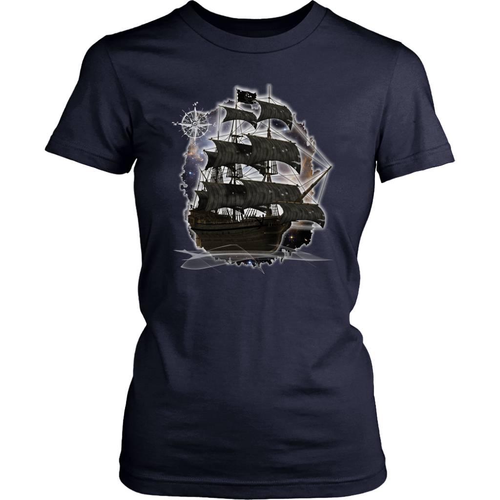 ghost ship, ghost tall ship, pirate ship, pirate art, nebula, pirate tall ship, pirates carribean, pirate star, galaxy, tall ship, compass rose, nautical, pirate captain, pirate wench, pirate scallywag, pirate shirt, pirate t-shirt,