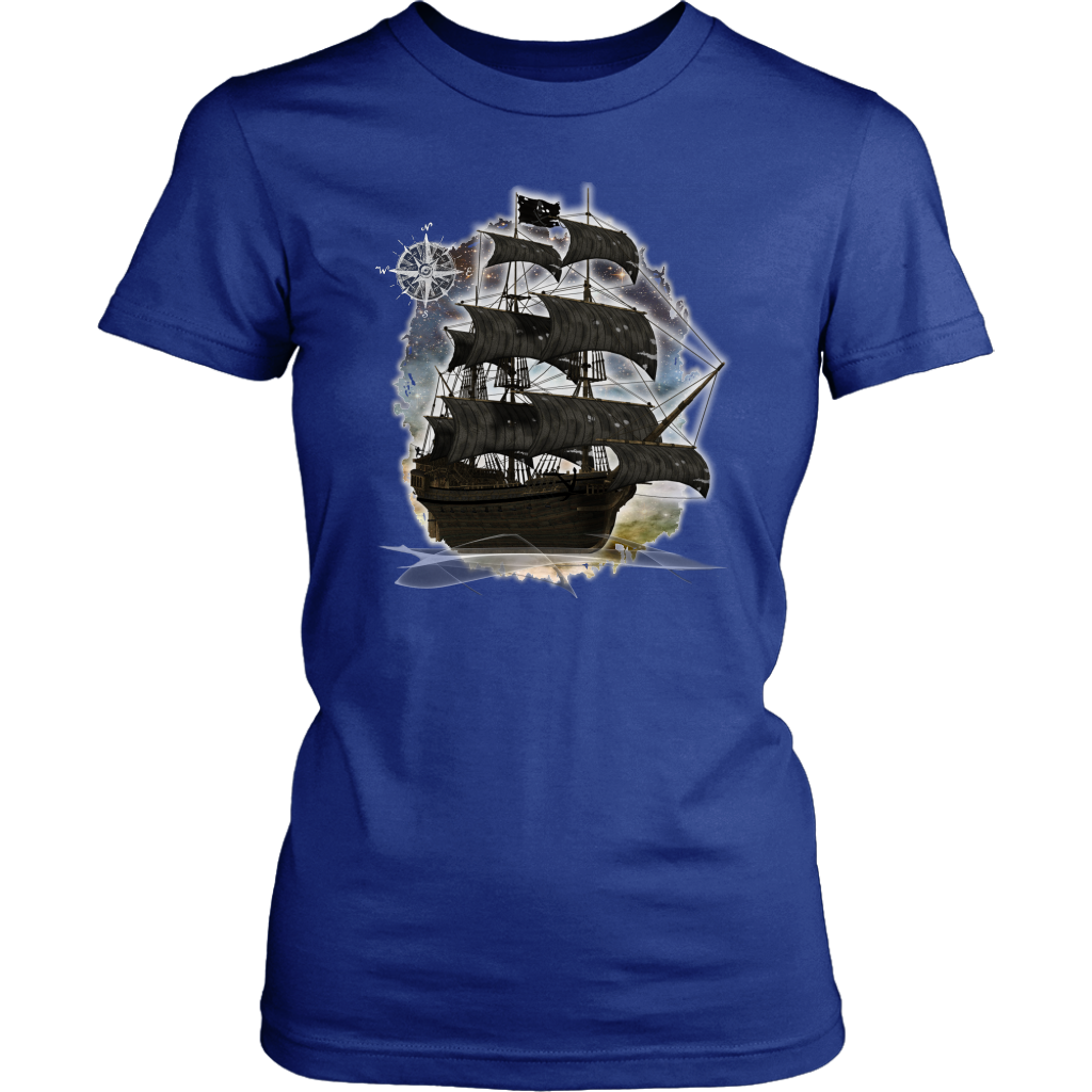 ghost ship, ghost tall ship, pirate ship, pirate art, nebula, pirate tall ship, pirates carribean, pirate star, galaxy, tall ship, compass rose, nautical, pirate captain, pirate wench, pirate scallywag, pirate shirt, pirate t-shirt