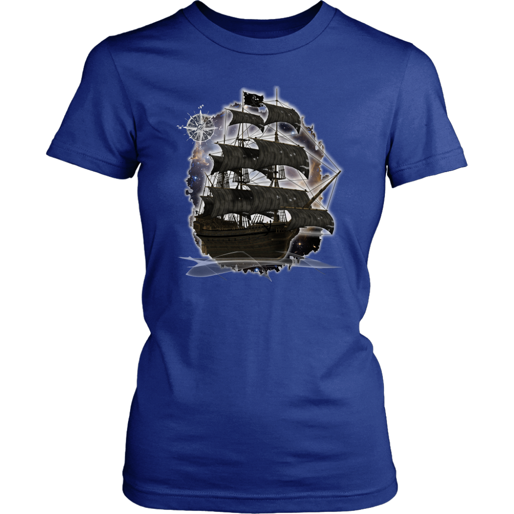 ghost ship, ghost tall ship, pirate ship, pirate art, nebula, pirate tall ship, pirates carribean, pirate star, galaxy, tall ship, compass rose, nautical, pirate captain, pirate wench, pirate scallywag, pirate shirt, pirate t-shirt,