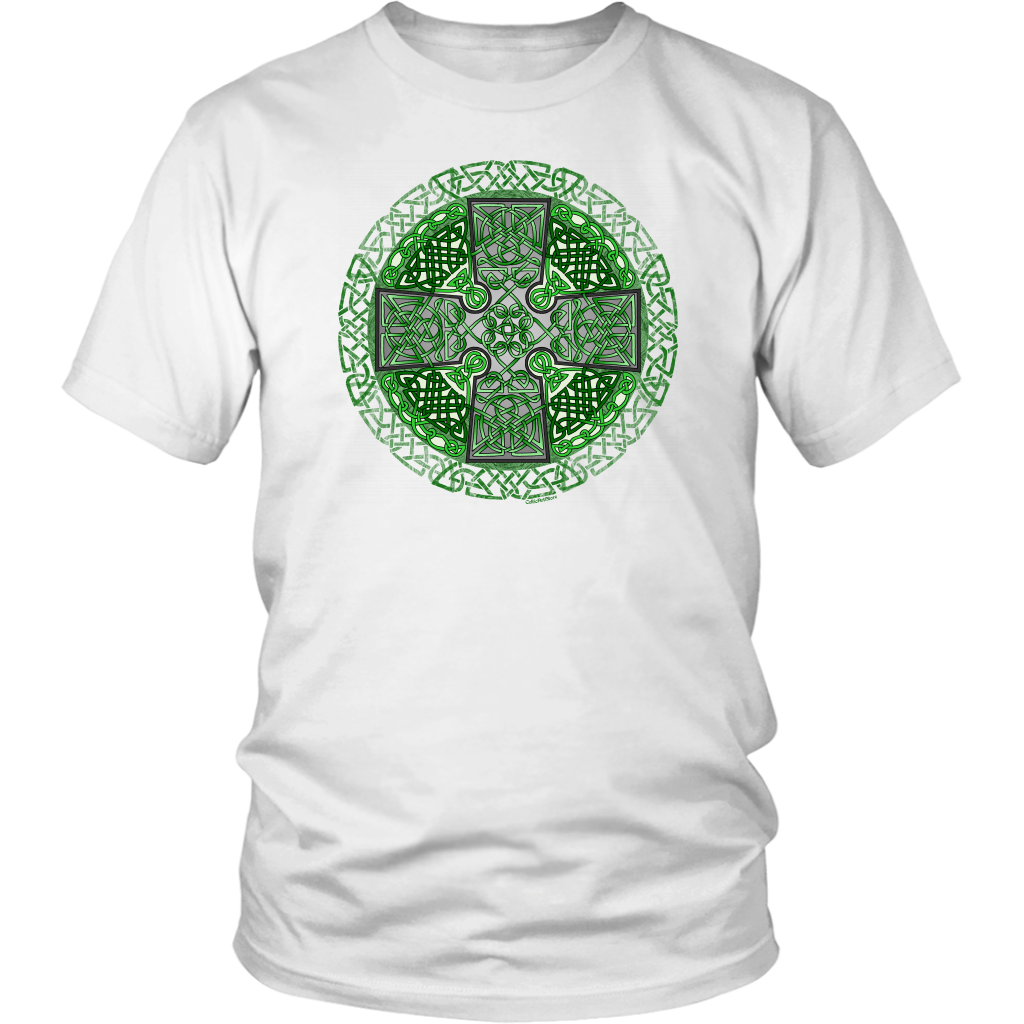 Celtic Art Cross in Green - Single-line Celtic Knot Unisex T-shirt