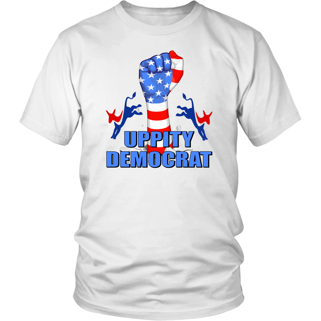 uppity democrat, fist, donkey, red, white, blue, stars, american flag
