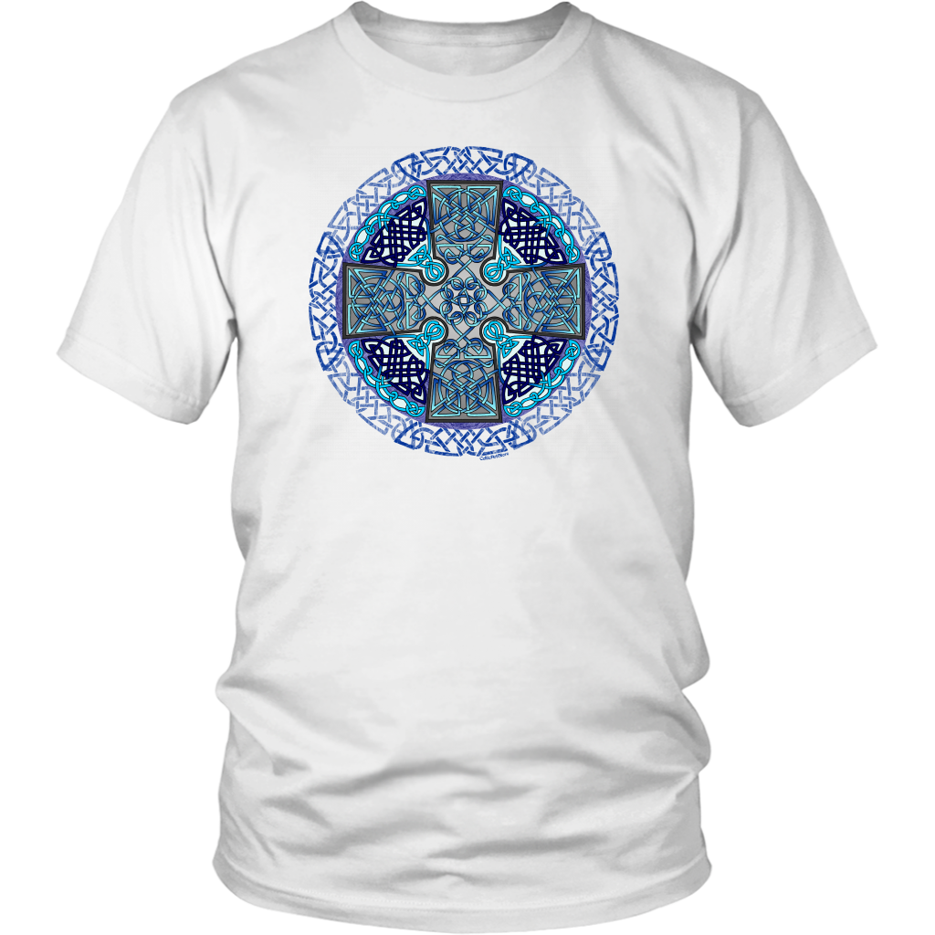Celtic Art Cross in Blue - Single-line Celtic Knot Unisex T-shirt