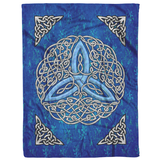 Celtic Flourish Trinity Knot Fleece Blanket - Blue