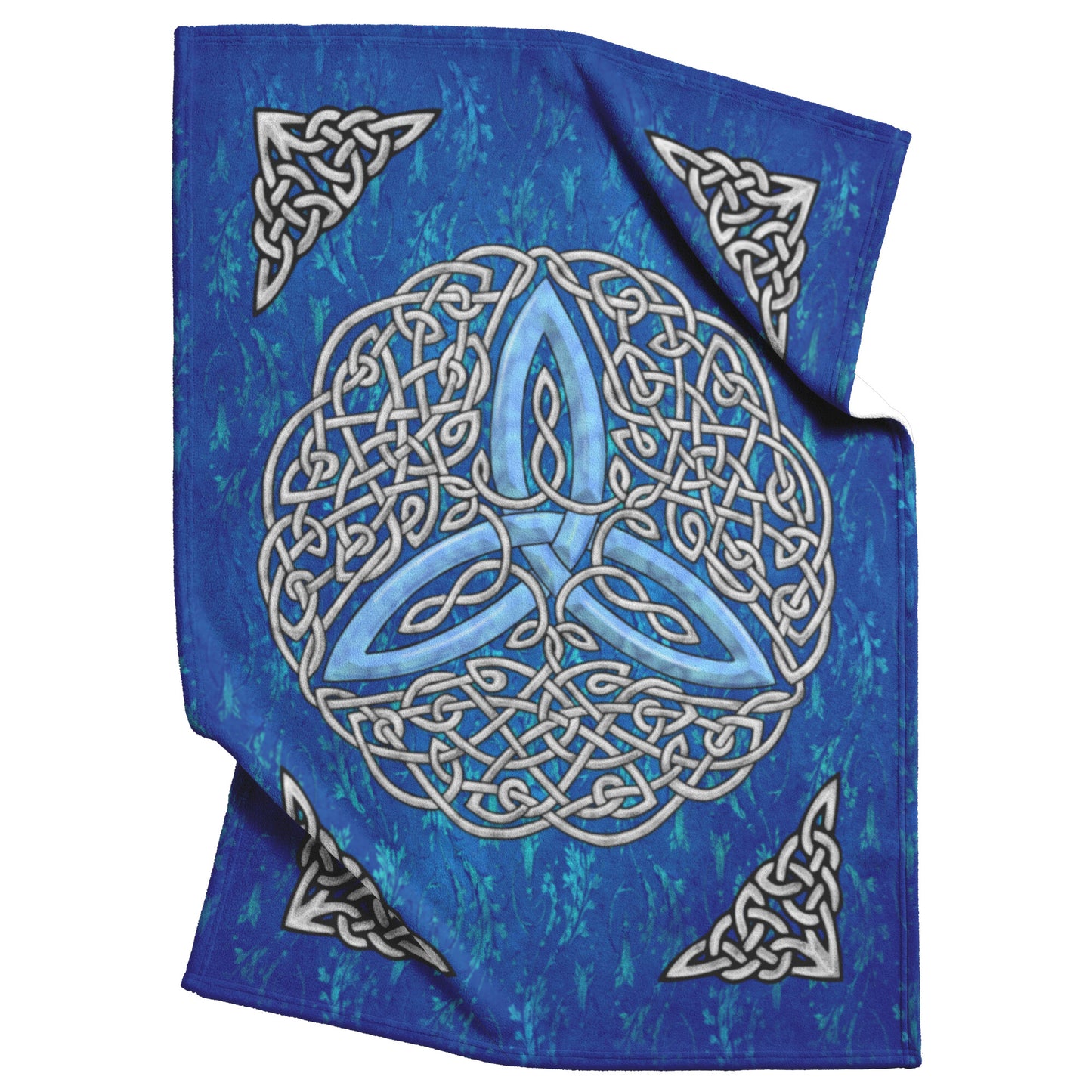 Celtic Flourish Trinity Knot Fleece Blanket - Blue