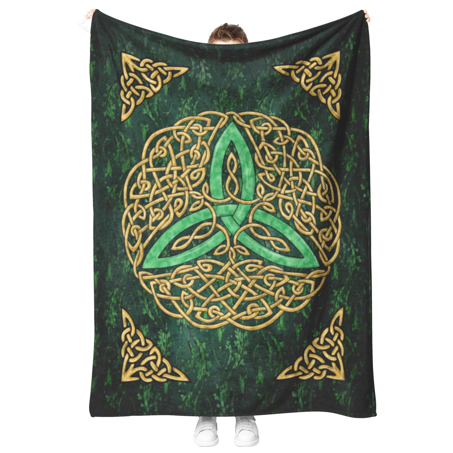Celtic Flourish Trinity Knot Fleece Blanket - Green