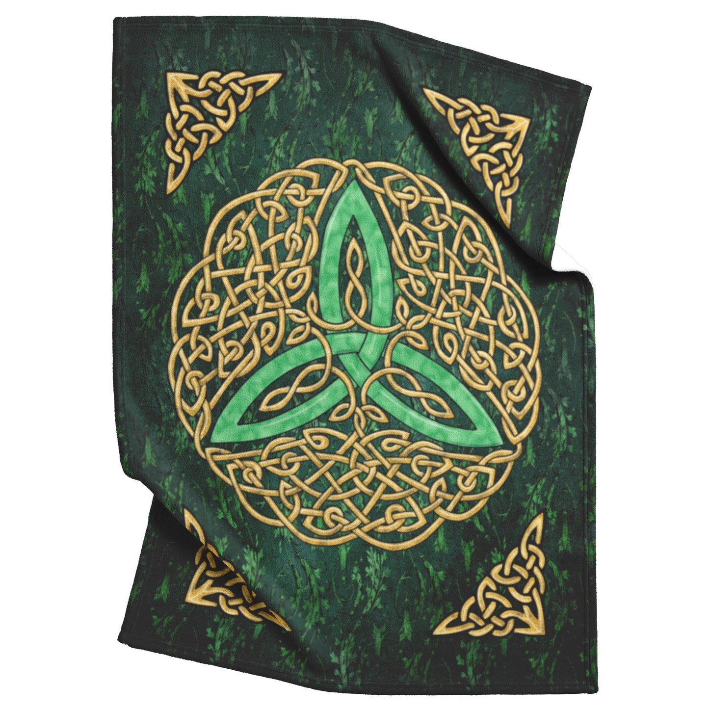 Celtic Flourish Trinity Knot Fleece Blanket - Green