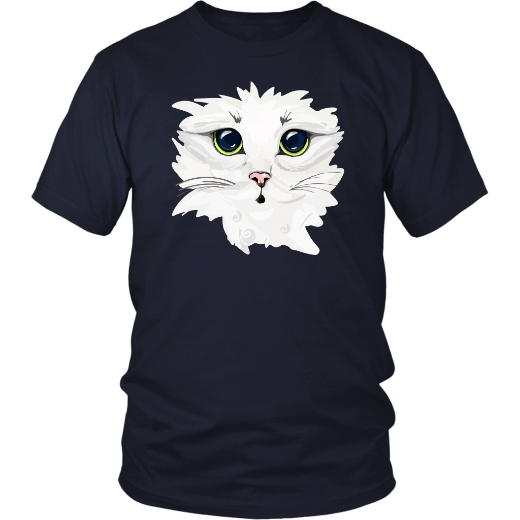 White Kitty Face Soft Cotton Tee in Men's and Women's