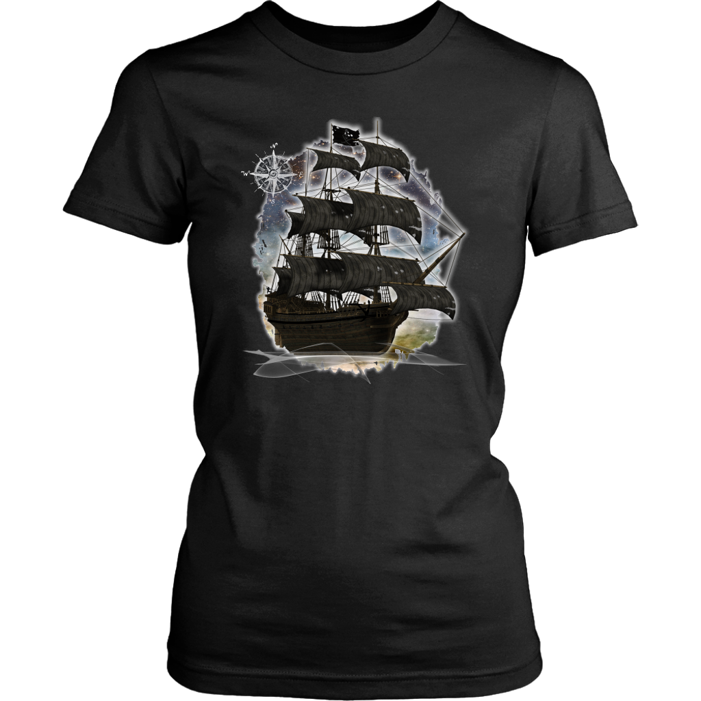 ghost ship, ghost tall ship, pirate ship, pirate art, nebula, pirate tall ship, pirates carribean, pirate star, galaxy, tall ship, compass rose, nautical, pirate captain, pirate wench, pirate scallywag, pirate shirt, pirate t-shirt